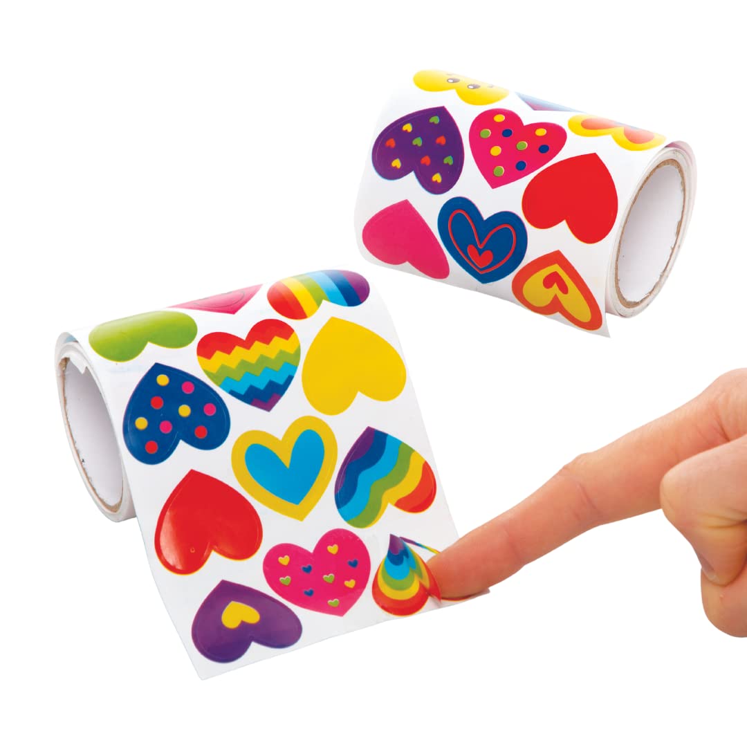 Baker Ross AX687 Heart Sticker Rolls Children Reward Stickers for Arts & Crafts, Card Making, & Scrapbooking 25mm, Assorted, Pack of 600, Pieces