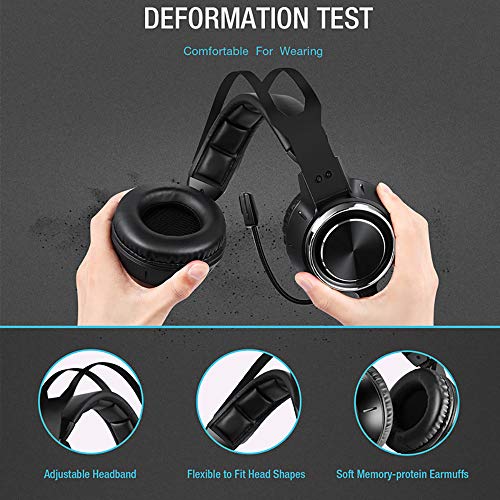 Gaming Headset Stereo Surround Sound 50MM Drivers Noise Reduction Gaming Headphones with Breathing RGB LED Light Adjustable Mic for PS4 PS5 Xbox One Switch PC Laptop Mac