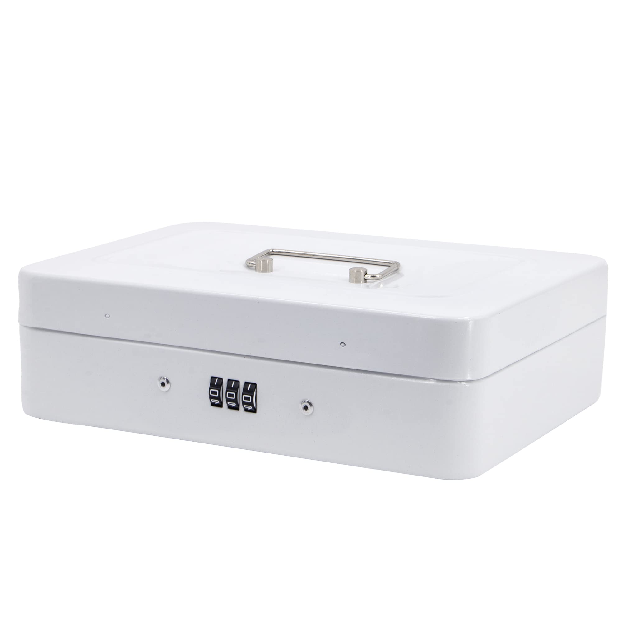 Time to Sparkle 12 inch Small Security Lock Box with Coin Tray Metal Material with Stainless Steel Handle 22 * 30 * 9cm White