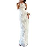 Floerns Women's Elegant Backless Halter Dress Tie Neck Sleeveless Vacation Maxi Dresses