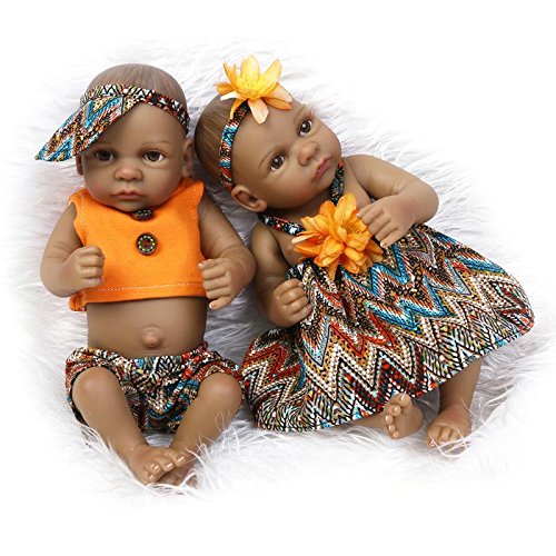 SCDOLL Mini African American Reborn Baby Dolls Lifelike Realistic Silicone Vinyl Newborn Premie Dolls 11inch 27cm Bathable Twins Dolls Kids Play Toys