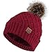 Vmevo Women's Warm Faux Fur Pom Pom Beanie Hat Soft Cable Knit Winter Fleece Lined Skull Cap Cuff Beanie,Burgundy,One_Size
