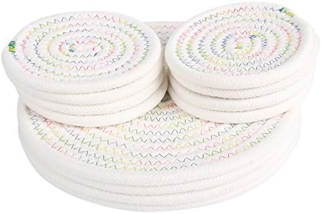 Cotton Rope Non-slip Heat Insulation Dinning Table Placemats Set,LOONG BABY Prevents Furniture Damage, Absorbs Spills and Condensation (Pack of 12，White)