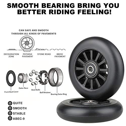 100mm Scooter Wheels - 100mm Pro Kick Scooter Wheels Replacement Pair - Smooth Bearing Installed | Plastic Core for Razor Fuzion Scooters