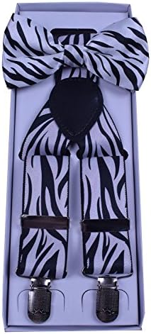 SUNNY OECAN Bow Tie and Suspenders Set Adjustable with Gift Box Zebra