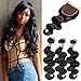 UNice Hair Icenu Series Brazilian Body Wave 3 Bundles with Free Part Lace Closure Virgin Human Hair Wefts 100% Unprocessed Human Hair Extensions Natural Black Color (20 22 24+16Closure)