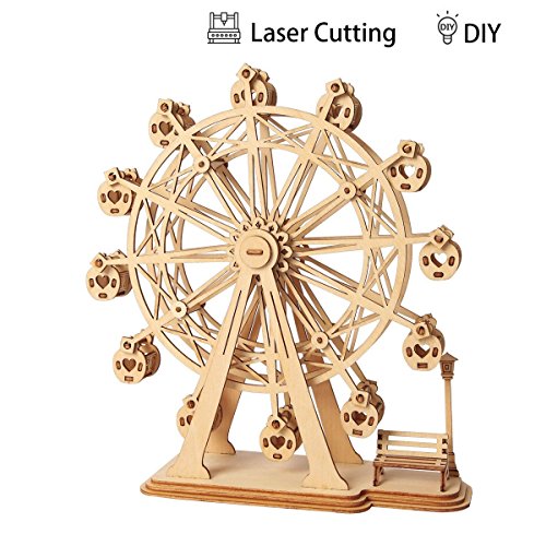 ROBOTIME 3D Ferris Wheel Wooden Jigsaws Kit Wooden Puzzles DIY Hand Craft Mechanical Toy Gift for Kids Teens Adults