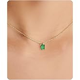 Seamido Diamond Birthstone Necklace for Women, Waterptoof 18K Gold Plated Dainty Gold Necklaces Non-Tarnish, Simple Rectangle Cubic Zirconia Pendant Chain, Elegant Trendy Jewelry for Her Birthday