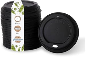 BIOZOYG Coffee Cup Lids 50 Pack black - 3.5 in for Coffee Cups 10 oz, 12 oz, 16 oz Coffee Lids to go - Hot Cup Lid Disposable Dome Lid made of Bioplastic for Coffee to go, Hot Chocolate