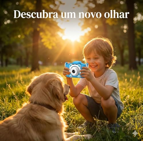 Câmera Digital Infantil Gatinho Recarregável, Azul | Bateria USB, Gravação de Fotos e Vídeos HD, Design Seguro e Resistente, Antichoque, Presente Educativo e Divertido