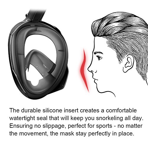 BFULL Newest Version Full Face Easy Breath Snorkel Mask 180° Panoramic Sea View Anti-fog Anti-leak Snorkeling Mask with Action Camera Mount and Soft Adjustable Head Straps For Kids and Adults