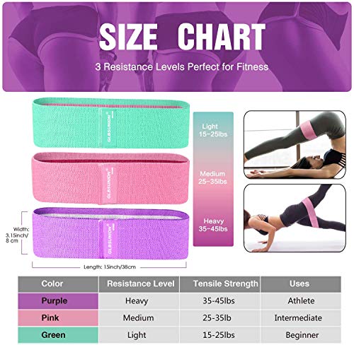 GLBSUNION Resistance Bands for Legs and Butt Exercise Bands - Non Slip Elastic Booty Bands, 3 Levels Workout Bands Women Sports Fitness Band for Squat Glute Hip Training Yoga