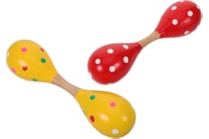 Hohopeti Lot de 2 maracas en bois à double tête pour percussion à la main - Instruments de musique durables pour les premiers