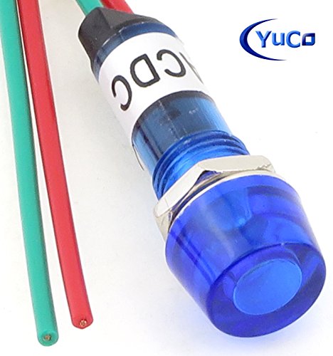 Yuco YC-9WRT-1B-24-10 Mini Indicator Light 9mm Cylindrical Cap Wire-Base Ring + Nut AC/DC Pack of 10 (Blue, 24V)