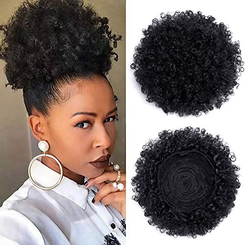 Synthetic Short Kinky Curly Pony Tail High Afro Puff Drawstring PonyTail Clip in on Synthetic Curly Hair Bun Made of Kanekalon Fiber Wrap Updo Hair Extensions with Clips (Natural Black 1#)