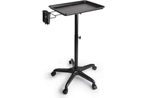 Gdrasuya10 Adjustable Height Salon Rolling Alu Tray Cart+Wheel Hairdressing Tool Hair Stylist Storage Trolley for Salon Beauty Spa Tattoo USA Stock（Black，Silver） (Black)