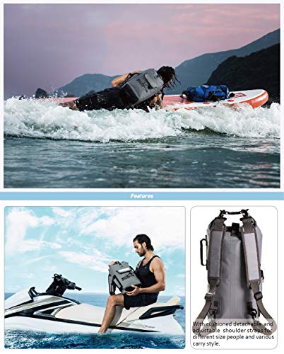 IDRYBAG Dry Bag Waterproof Backpack Floating 20L Roll Top Compression Sack Keeps Gear Dry for Kayaking, Beach, Rafting, Swimming, Boating, Hiking, Camping,Fishing,Canoeing - Gray