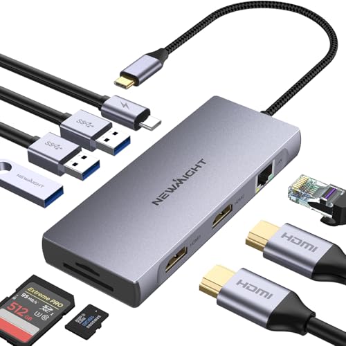 USB C Docking Station, Newmight 9 in 1 Dual HDMI Hub Adapter Type C to Ethernet RJ45 Gigabit PD 100W SD TF Card Reader Compatible with DELL/HP