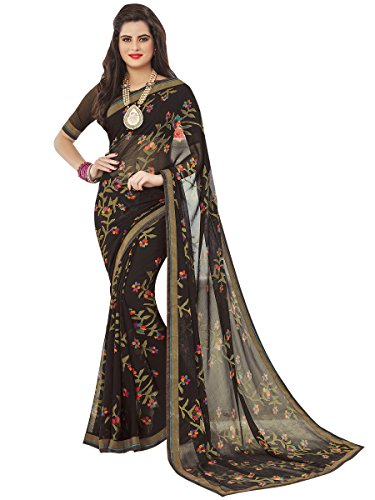 ELINA FASHION Saree For Women Brown Chiffon Brasso Work Sarees