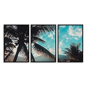 3 Piece Framed Canvas Wall Art for Living Room, Bedroom Vintage Tropical Palm Trees Canvas Prints for Modern Home Decoration Ready to Hang - 16"x24"x3 Panels