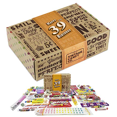 VINTAGE CANDY CO. 39TH BIRTHDAY RETRO CANDY GIFT BOX – 1981 Decade Childhood Nostalgic Candies – Fun Funny Gag Gift Basket – THIRTY NINTH Birthday – PERFECT For Man Or Woman Turning 39 Years Old