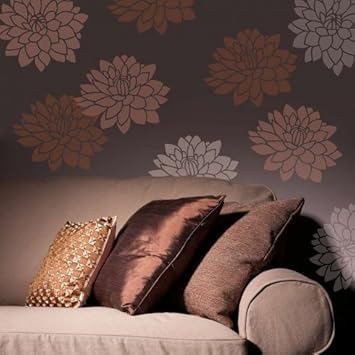 Sunshine Dahlias Flower Wall Art Stencil Small 2 Piece