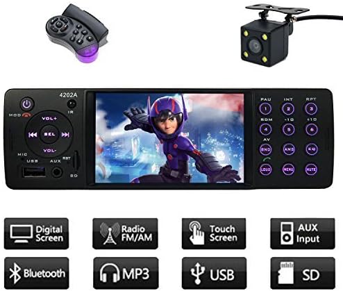 CACA Indash Car Stereo With Bluetooth Single Din FM Radio for Universal MP5 Player USB/SD/AUX/FM Receiver Wireless Remote Control