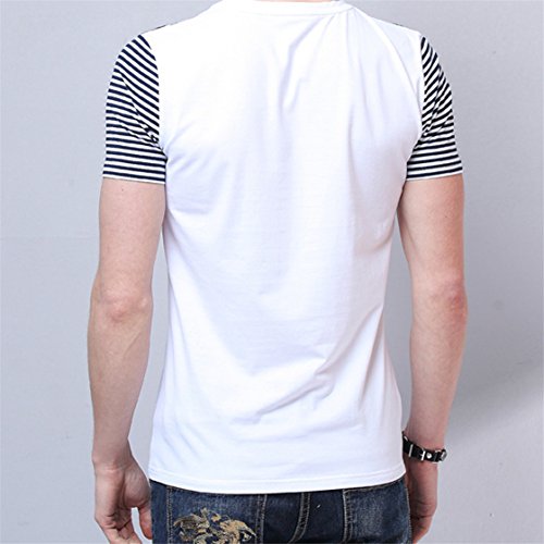 Mose Men's T Shirts, Men's Summer V-Neck Short Sleeve Tops Personality Fashion Leisure Self Cultivation Cool Comfortable T-Shirt Handsome Blouse New (XL, White) - Thumbnail 4