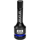 JEUCLEL 10mm Hex Impact Bit Socket, H10 1/2" Drive Allen Socket, Cr-Mo | 3-Inch, Lengthen Hex Screwdriver Adapter for Electric Ratchet Wrenches Fastening Screws, Socket Wrench, Head Drill