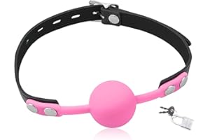 Romi Silicone Mouth Ball Gag with Lockable Adjustable Strap Open Mouth Restraints Fantasy Sex Toys for Lover Couple (Pink)