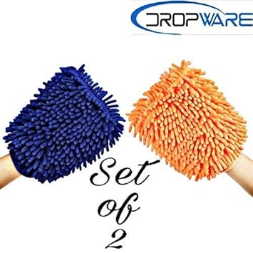 Dropware Microfiber Double Sided (Large Size) Cleaning Gloves (Multicolor, Pack of 2)