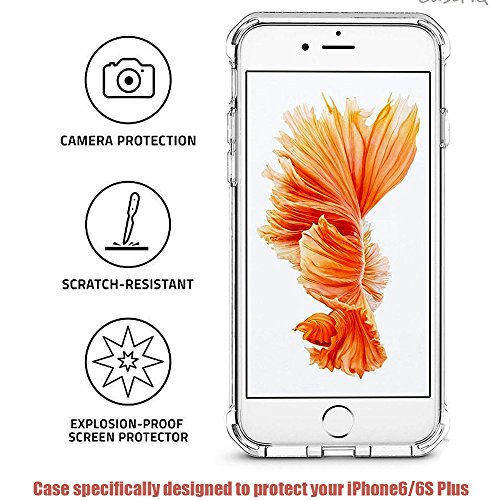 [2Pack] CaseHQ case for iPhone 6S Plus,iPhone 6 Plus,Crystal Clear Enhanced Grip Protective Defender Cover Soft TPU Shell Shock-Absorption Bumper Anti-Scratch Air Cushioned 4 Corners-(Grey+Pink)