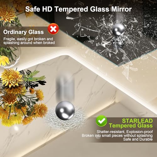 STARLEAD 100 x 70 cm Mirror-LED-Bathroom-with-Lighting, Dimmable, 3 Light Colours, Anti-fog, Memory, IP44 Tempered Glass HD Wall Mirror, Horizontal/Vertical