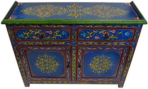 Moroccan Dresser Double Door Handmade Console Storage Cabinet Exquisite Decorative in Blue