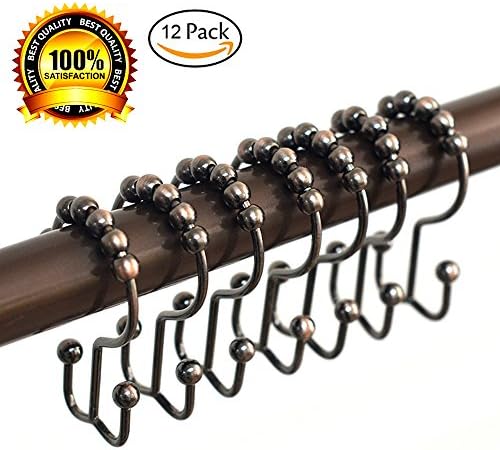 12Pack Durable Metal Double Glide Shower Curtain Rings Heavy Duty Rubbed Bronze Anti-rust Double Curtain Hooks Bathroom Bedroom Kitchen Home Storage Csteinhof