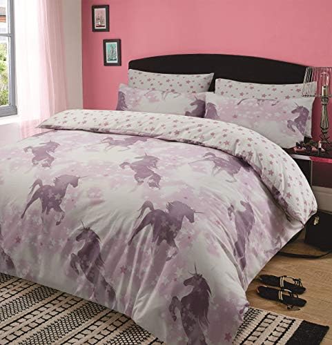 Kids Unicorn Dreams Duvet Cover with Pillow Case Girls Bedding Set Pink - Double