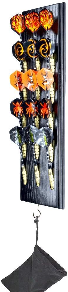 Dart Caddy, Wall Mount Wood Dart Holder/Stand, Displays 5 Sets of Steel/Soft Tip Darts, Solid Wooden Rack with Accessory Storage Bag, compatible with Sisal & Electronic Dartboard, Surrounds & Cabinets : Sports & Outdoors