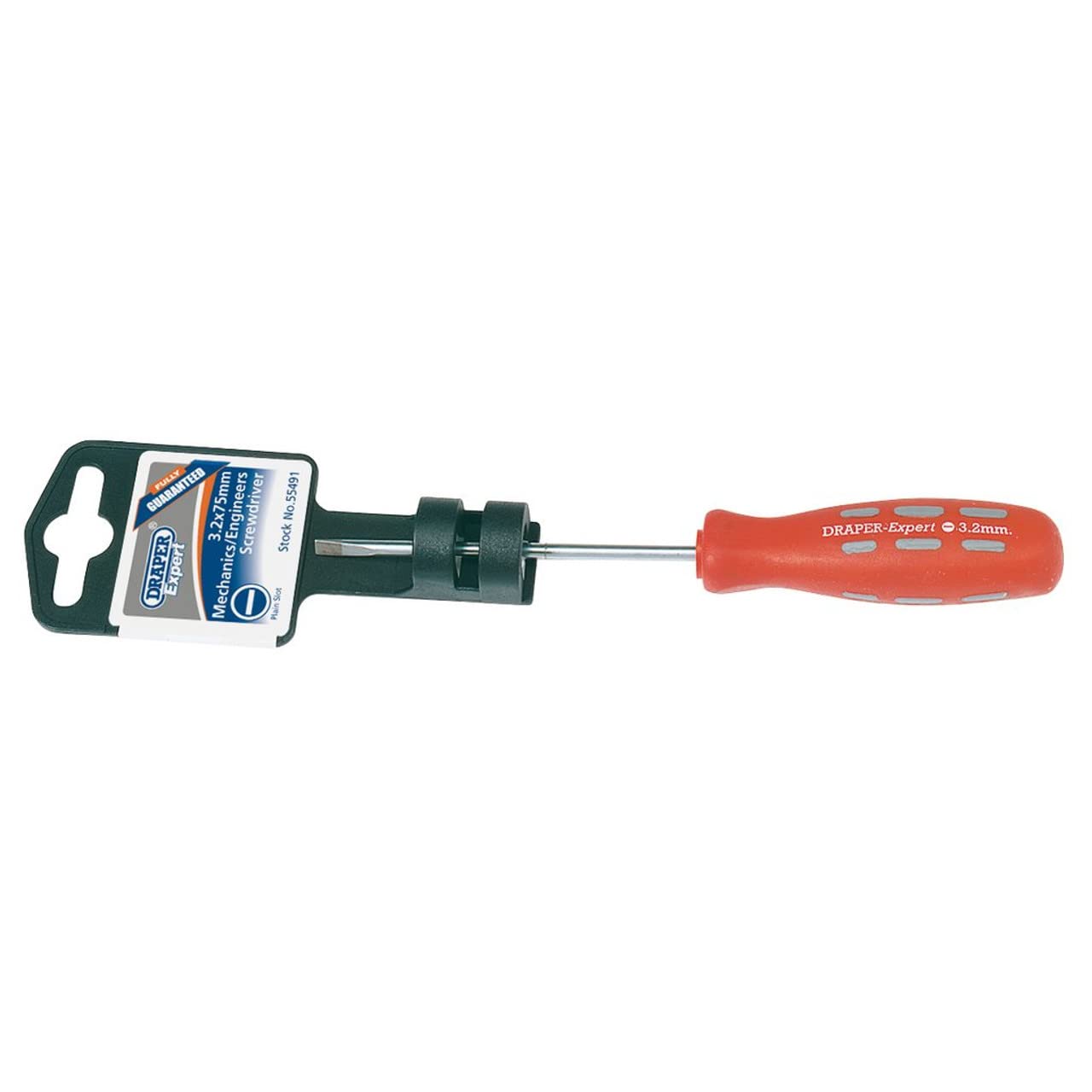 Draper 55491 Expert Plain Slot Parallel Tip Mechanics Screwdriver, 3.2mm x 75mm,Blue