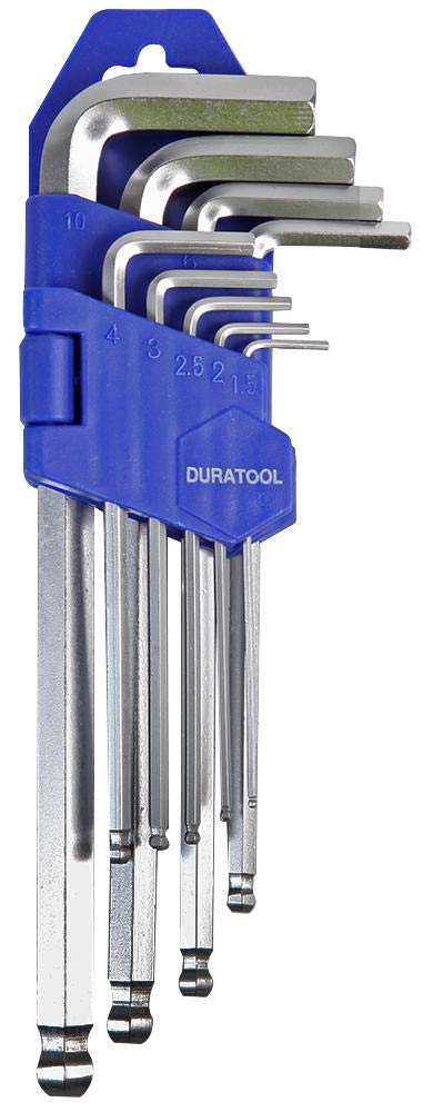 Duratool D00594 Set of 9 Hexagon Allen Keys: Metric Sizes, Ball End