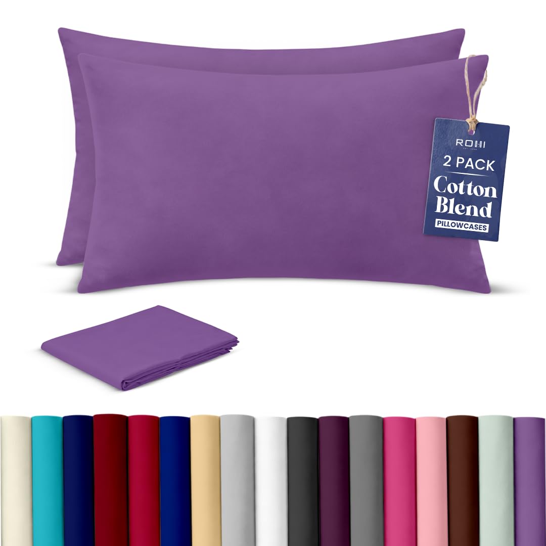 Rohi Luxury Lilac Pillow Cases 2 Pack - (50×75cm) | Soft & Comfy Cotton Blend Pillow Covers with Envelope Closure | Breathable, Anti-Allergy, Fade & Wrinkle Resistant
