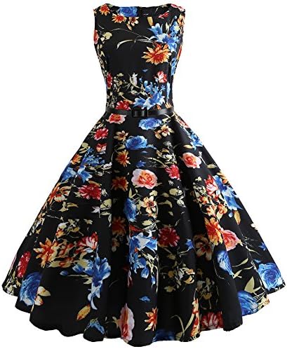 Women's Slim Fit Retro Round Neck Sleeveless Vintage Cocktail Dress