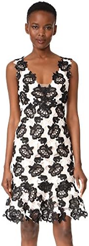 Monique Lhuillier Women's Sleeveless Flounce Dress, Silk White/Noir, 2