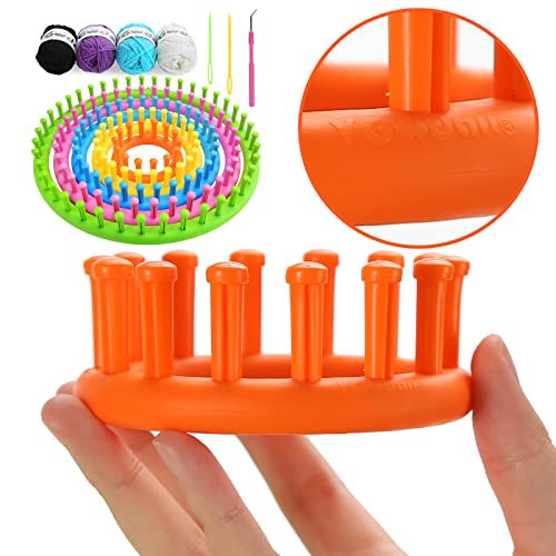 VGOODALL 5PCS Round Knitting Loom Set Circular Loom Set with 4 Skeins Acrylic Yarn for Hat Scarf Shawl Sweater Sock Knitter