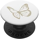 Beige White Butterfly PopSockets Adhesive PopGrip