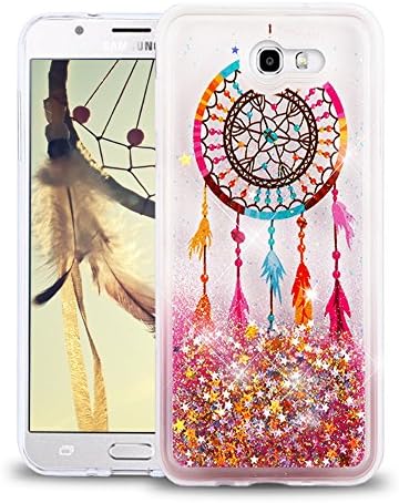 Samsung Galaxy J7 Prime / J7 V / J7 Perx / J7 Sky Pro / J7 2017 Case, Flowing Glitter Quicksand with Designer Image, Slim Fit Transparent Soft Cover with Screen Protector - Colorful Dream Catcher