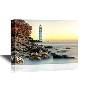 Canvas Wall Art - Lighthouse on The Beach - Gallery Wrap Modern Home Art | Ready to Hang - 12x18 inches