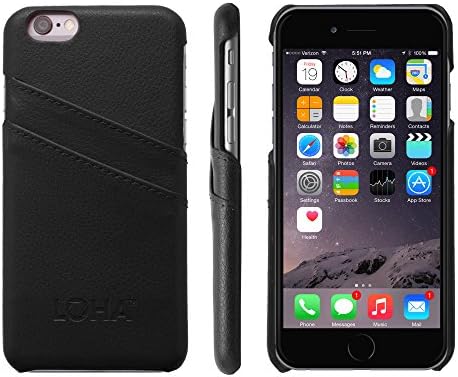 iPhone 6s Card Case, Genuine Leather Wallet Case, Business Style, Slim Fit, Executive Snap On Cover with Two Slots To Hold Cards and Cash in Classic Black (4.7 inch)
