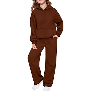 Moonker Youth Unisex 2 Piece Sweatsuit Athletic Tracksuit Outfits Girls Boys Preppy Trendy Hoodie Baggy Wide Leg Sweatpants
