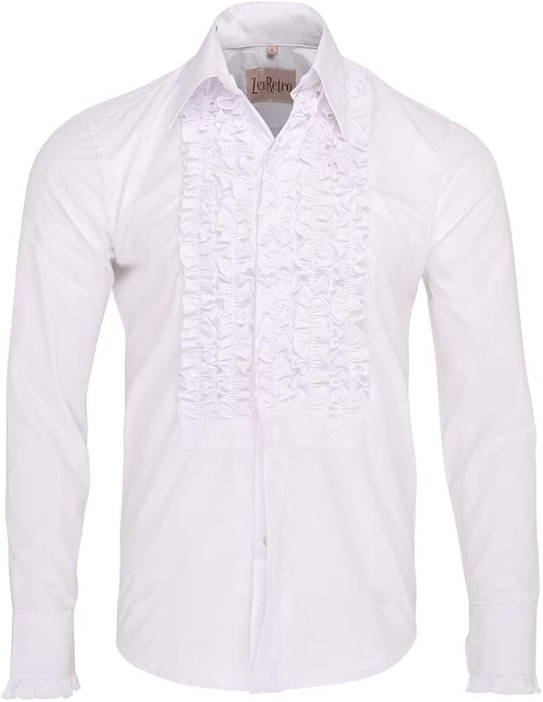 Zen Retro Mens Ruffle Ruche Frill Dinner Tuxedo Shirt at  Men’s Clothing store
