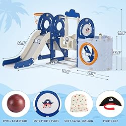 BIERUM 5 in 1 Toddler Slide and Swing Set, Pirate
